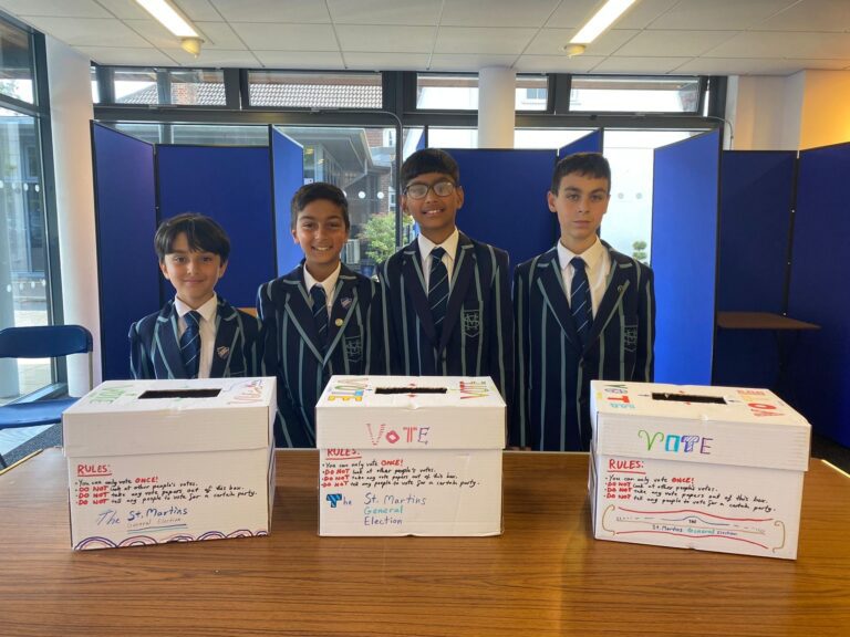 Pupils with election boxes